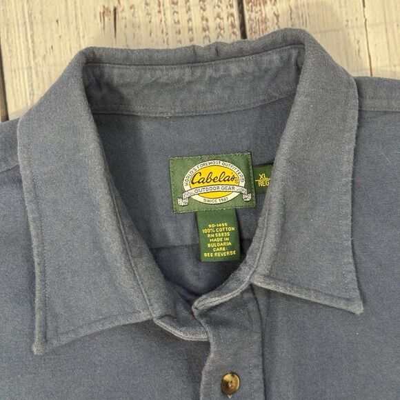Cabela's Chamois Shirt Mens XL Blue Heavy Flannel Button Up - Picture 2 of 9